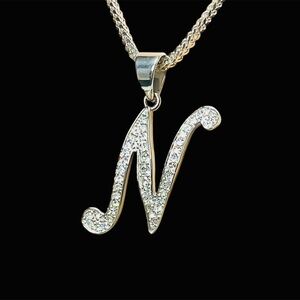 STAINLESS STEEL JEWELRY SILVER RHINESTONE INITIAL “N”PENDANT NECKLACE WOMEN 20”